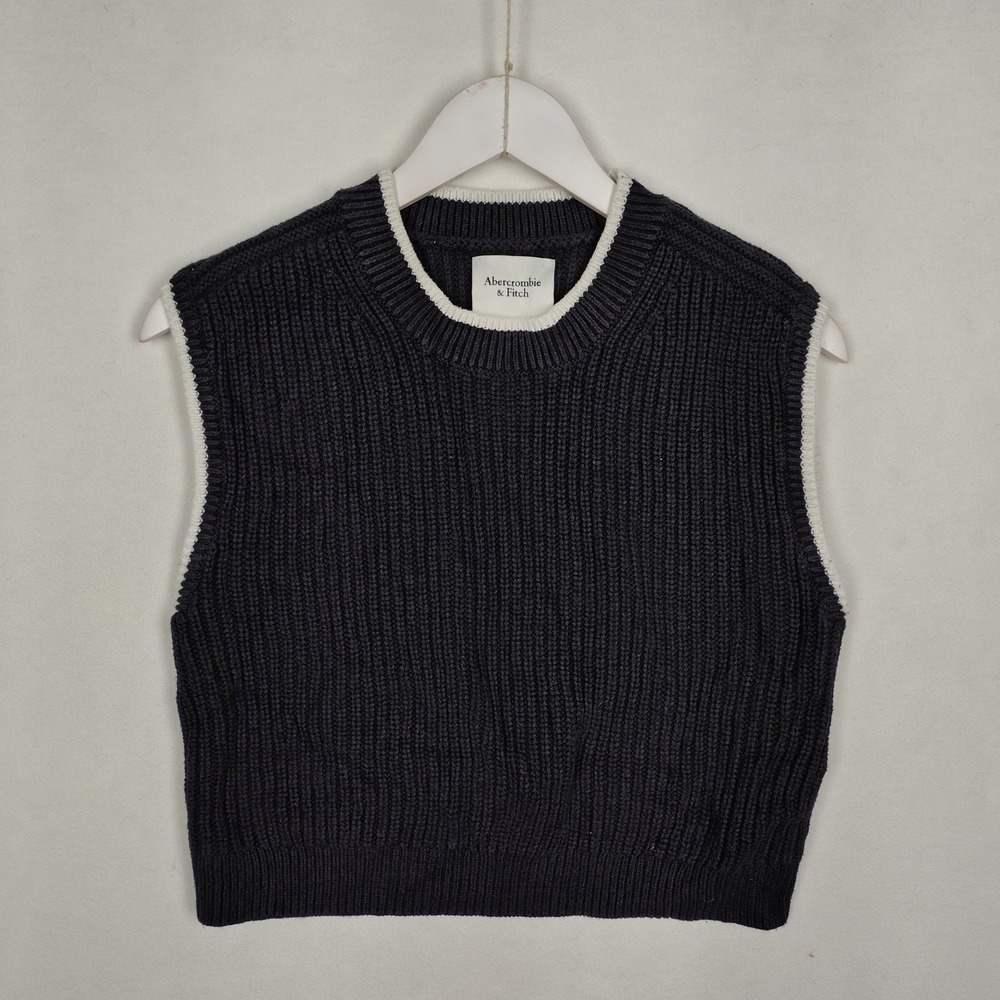 Abercrombie & Fitch Navy Blue Shaker Stitch Sweater Vest Contrast Trim XS